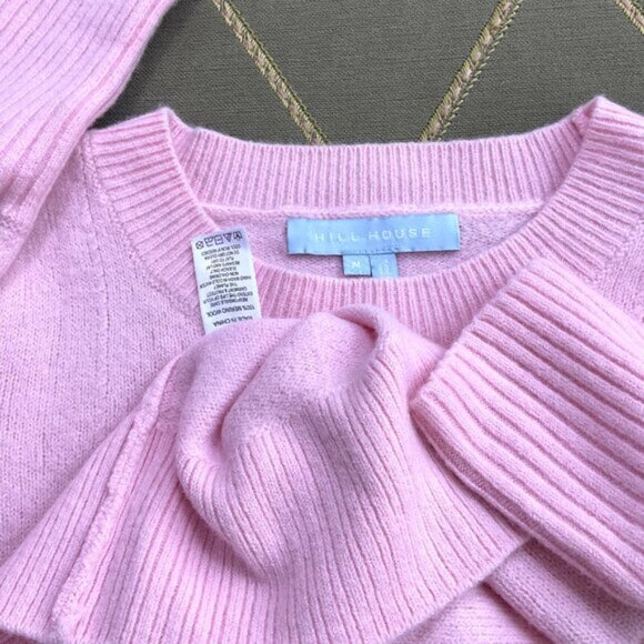 Hill House Sweater Merino Wool Pink Cropped Puff Sleeves Tuckernuck Sylvie (M) - Picture 5 of 6